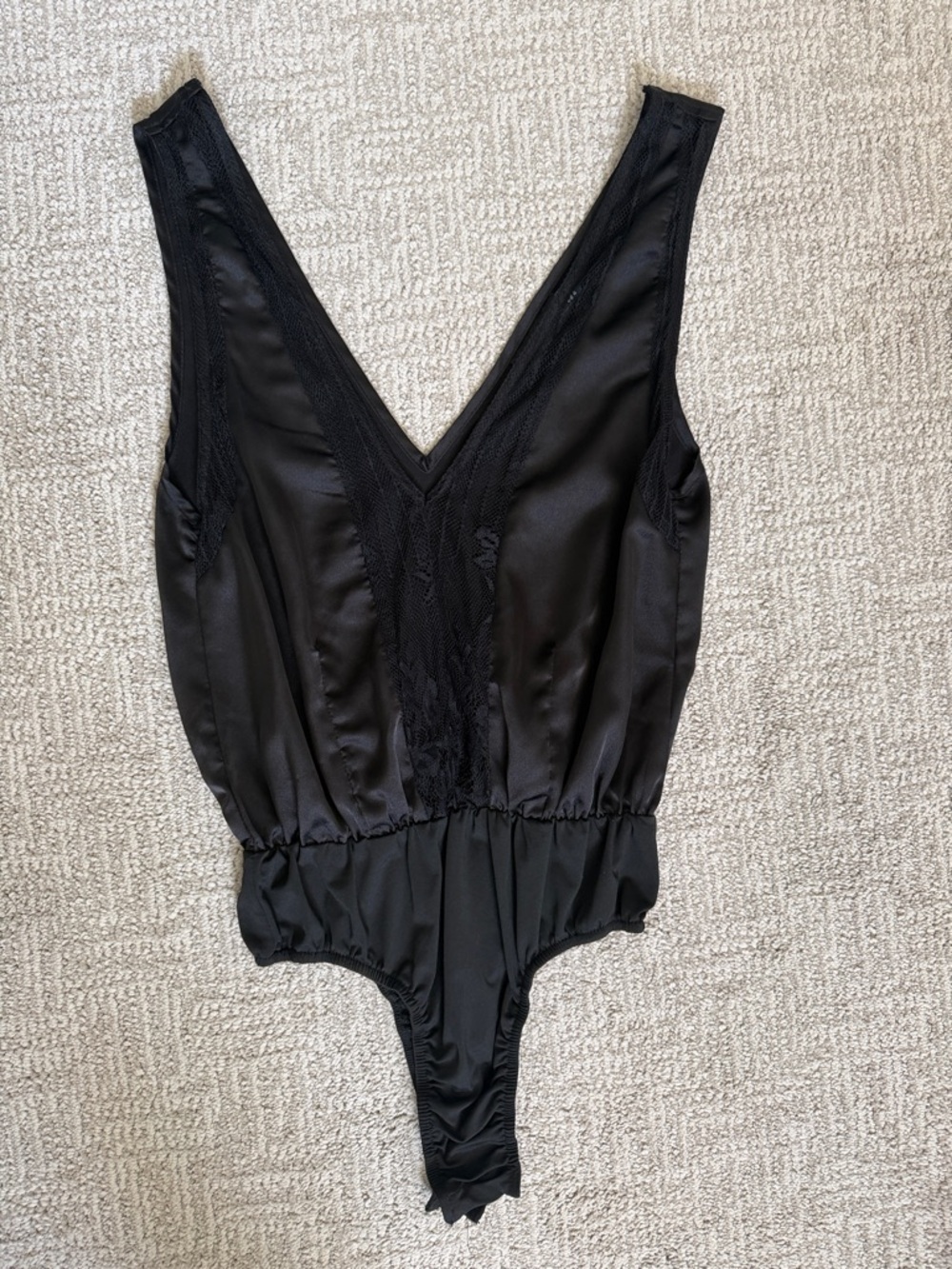 Black V-Neck Lace-Trim Bodysuit